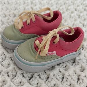 Vans Pink and Green Low-Top Sneakers with Waffle Soles
